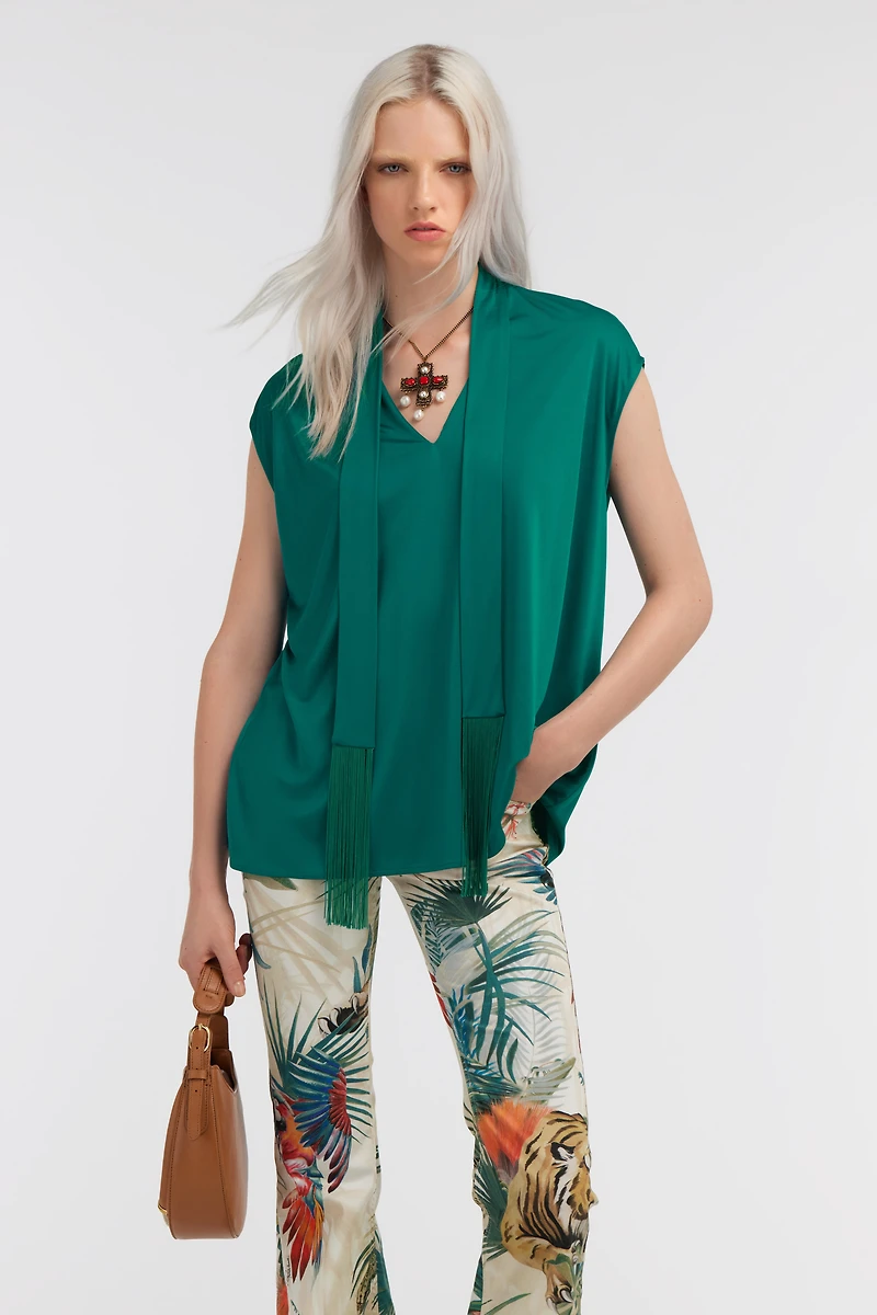 Green Top With Fringed Lavallière