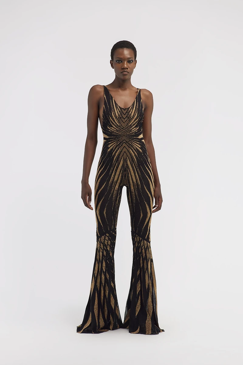 Knit jumpsuit with Ray of Gold print