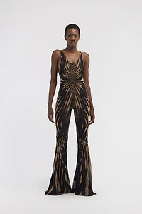 Knit jumpsuit with Ray of Gold print