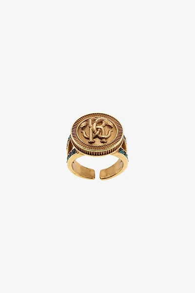 Ring With Monogram Mirror Snake And Crystals