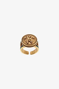 Ring With Monogram Mirror Snake And Crystals