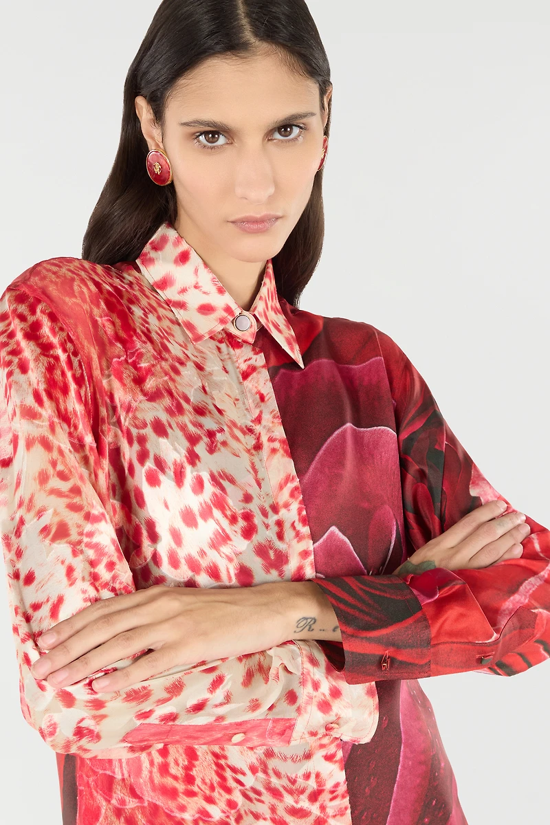 Shirt With Jaguar Skin And Rose Print