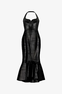 Black Genuine Leather Midi Dress