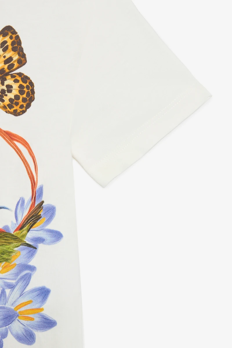 Milk White T-Shirt with Tropical Print