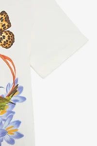 Milk White T-Shirt with Tropical Print