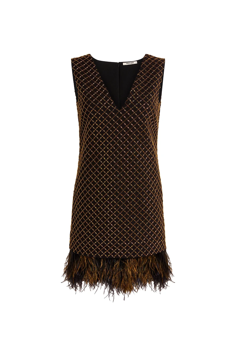 Geometric grid-embroidered minidress