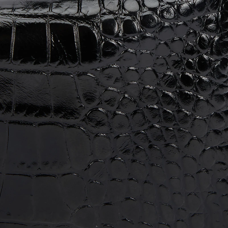 Black Croc-Effect Shoulder Bag With Mirror Snake Monogram