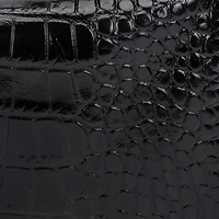 Black Croc-Effect Shoulder Bag With Mirror Snake Monogram