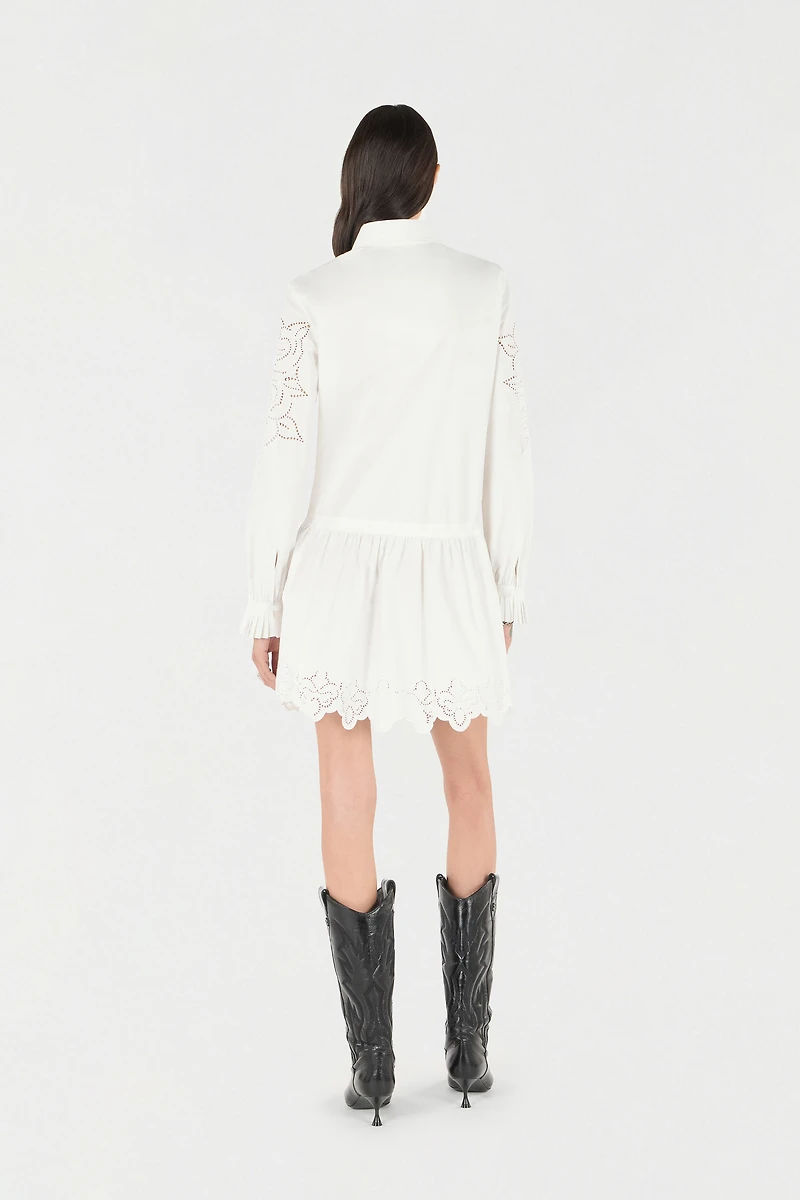 Mini Shirt Dress With Perforated Roses