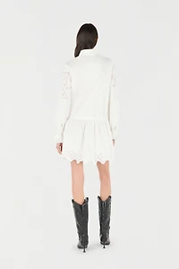 Mini Shirt Dress With Perforated Roses