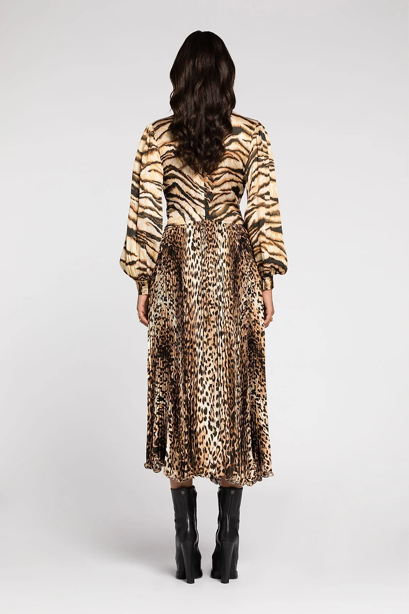 Animal-print knot-font midi dress