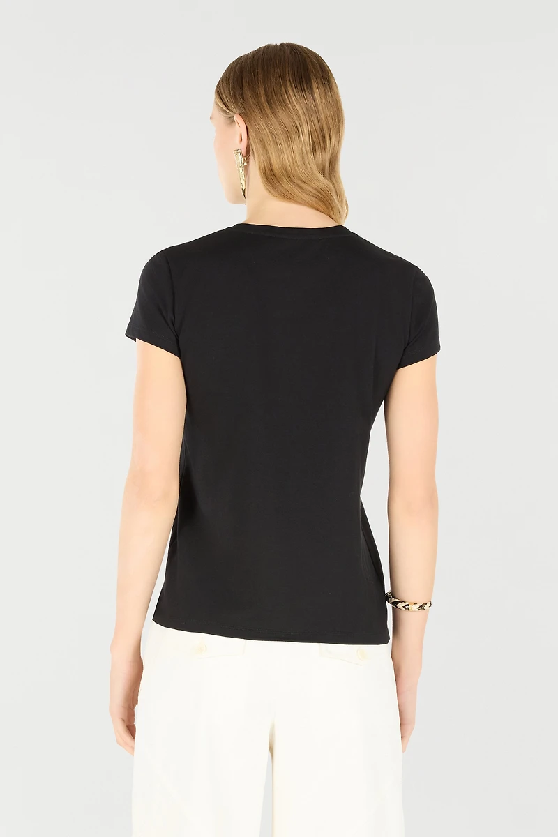 T-Shirt With Logo And Rhinestones