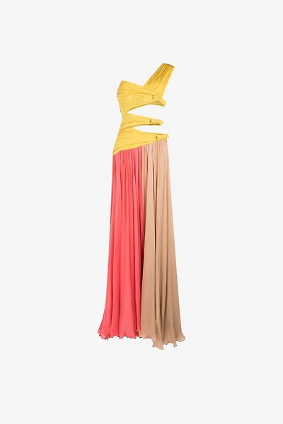 Colourblock Pleated Gown