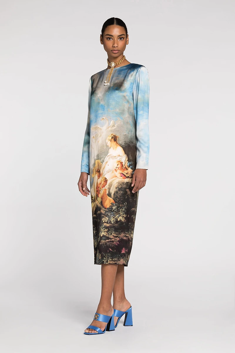 Graphic-print mid-length dress