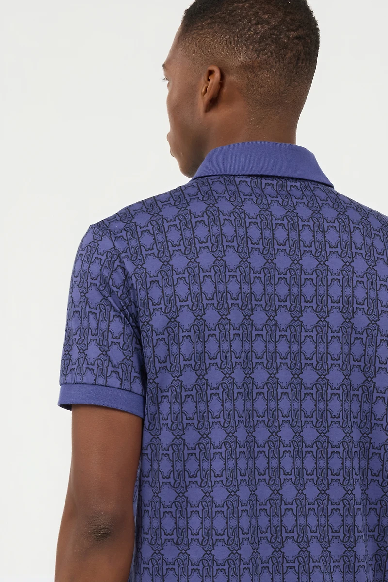 Purple Geometric Print Polo Shirt
