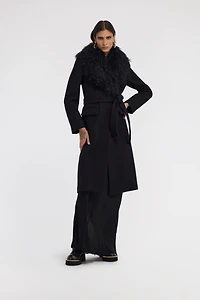 Black Virgin Wool Coat With Fur Collar