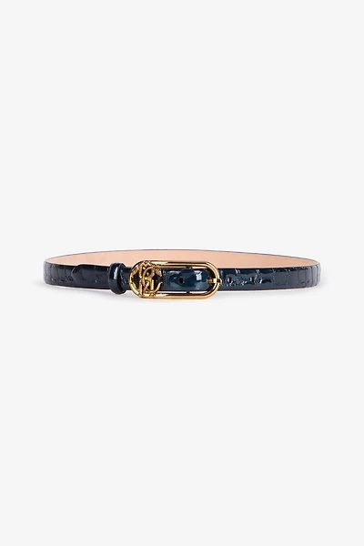 Belt With Crocodile Print And Glitter