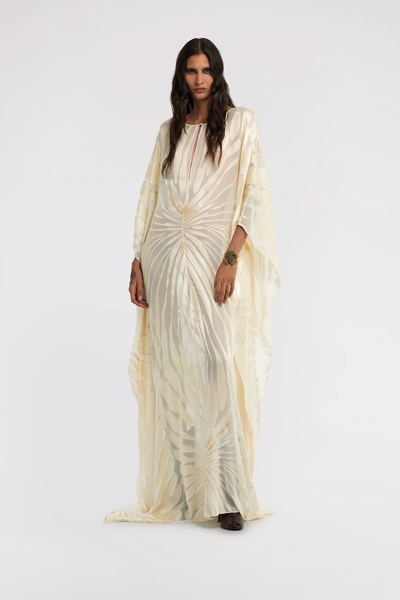 Satin caftan with Ray Of Gold print