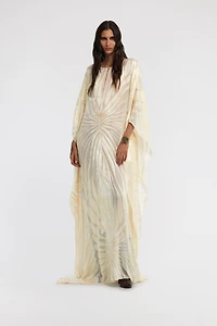 Satin caftan with Ray Of Gold print
