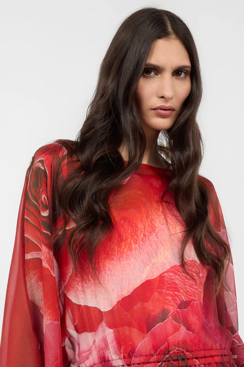 Silk Caftan With Garden Rose Print