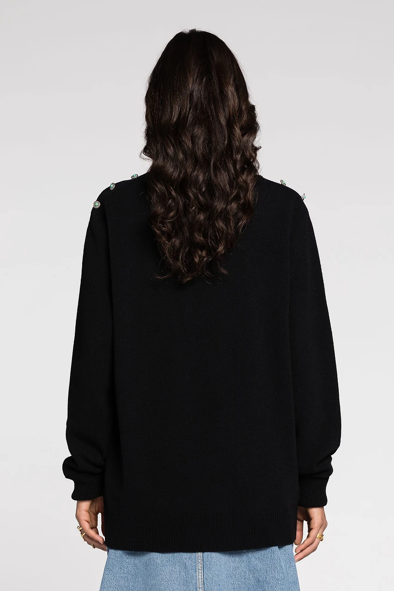 Stud-embellished crew-neck jumper