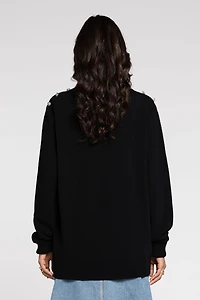 Stud-embellished crew-neck jumper