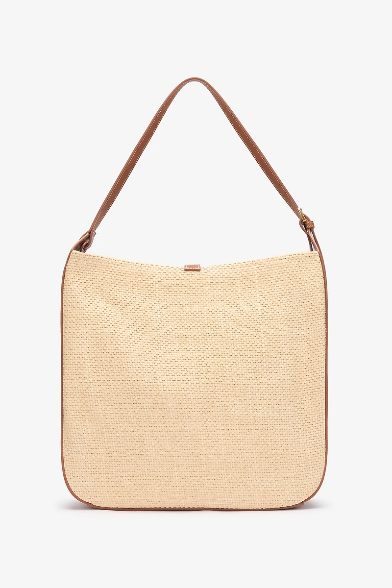 Large Raffia-Effect Shoulder Bag