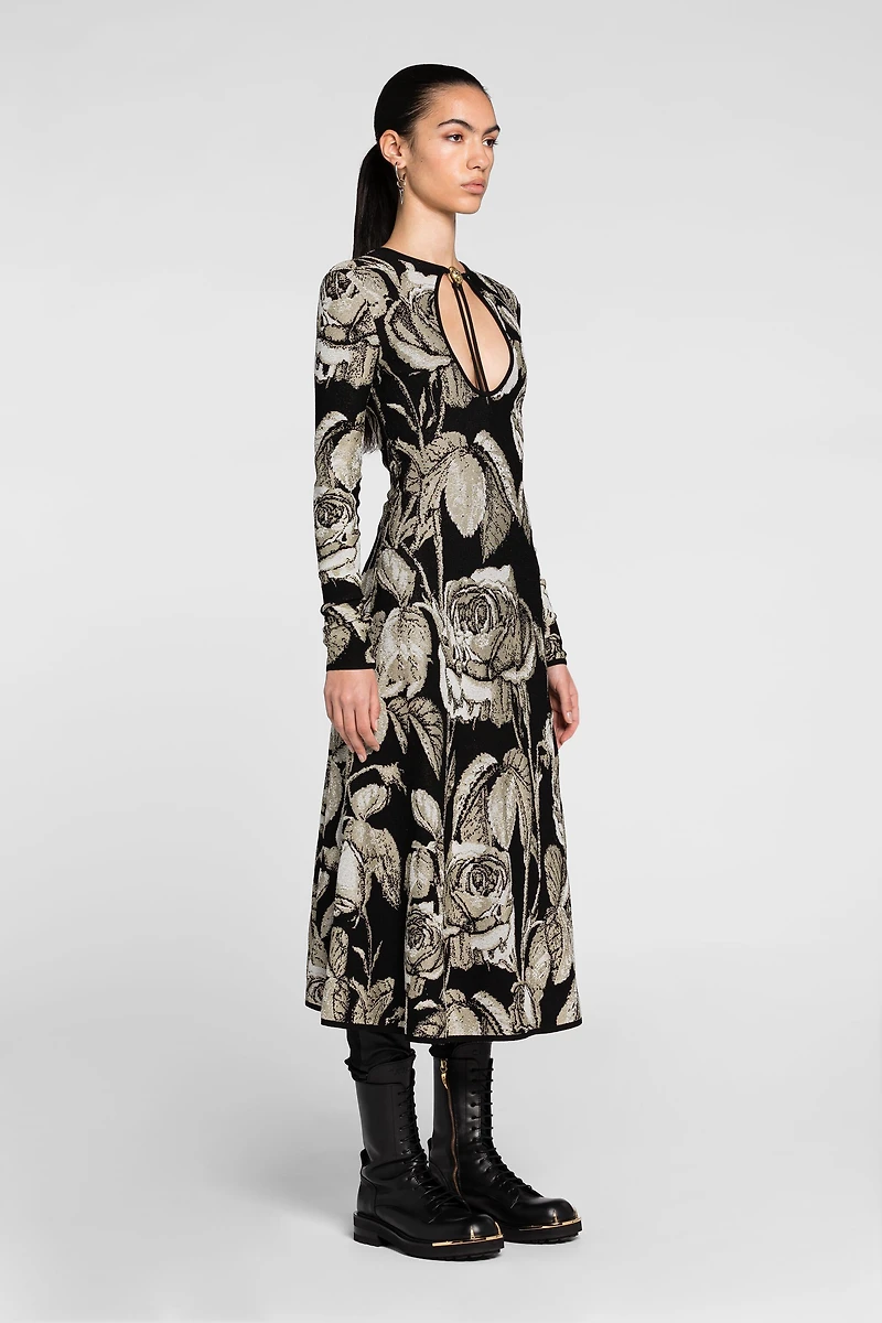 Rose-Jacquard Cut-Out Dress