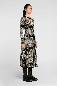 Rose-Jacquard Cut-Out Dress