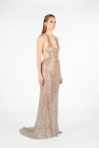 Sequin Halter Neck Maxi Dress