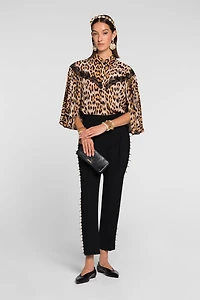 Lace-detailed leopard-print shirt