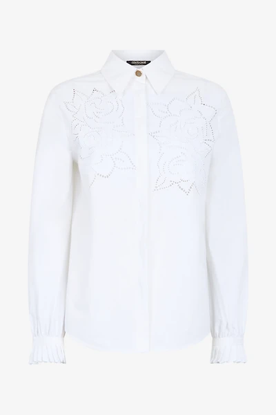 Shirt With Perforated Rose Motif