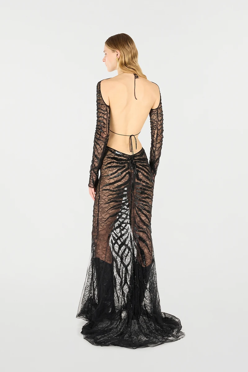 Long Ray Of Gold Sequined Dress