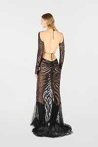 Long Ray Of Gold Sequined Dress