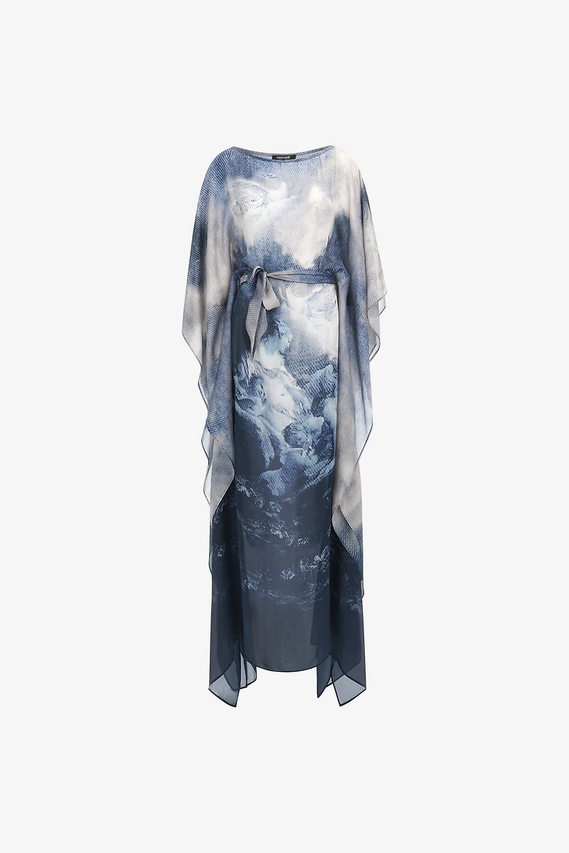 Long Printed Blue Dress