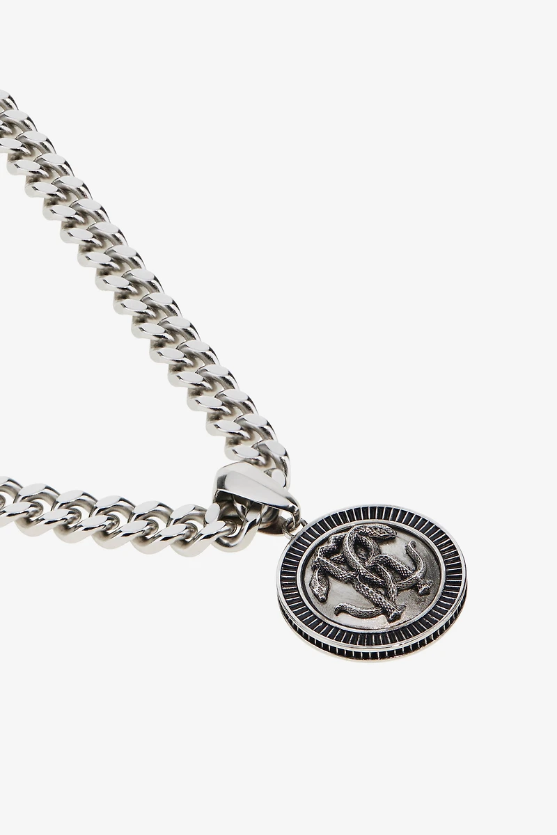 Silver-Tone Curb Chain Necklace With Monogram RC