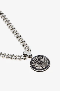 Silver-Tone Curb Chain Necklace With Monogram RC