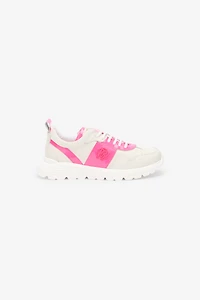 White And Pink Leather Running Shoes With Monogram RC