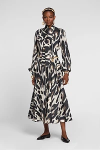 Animal-print linen midi dress