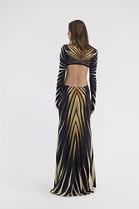 Cut-out knit dress with Ray of Gold print