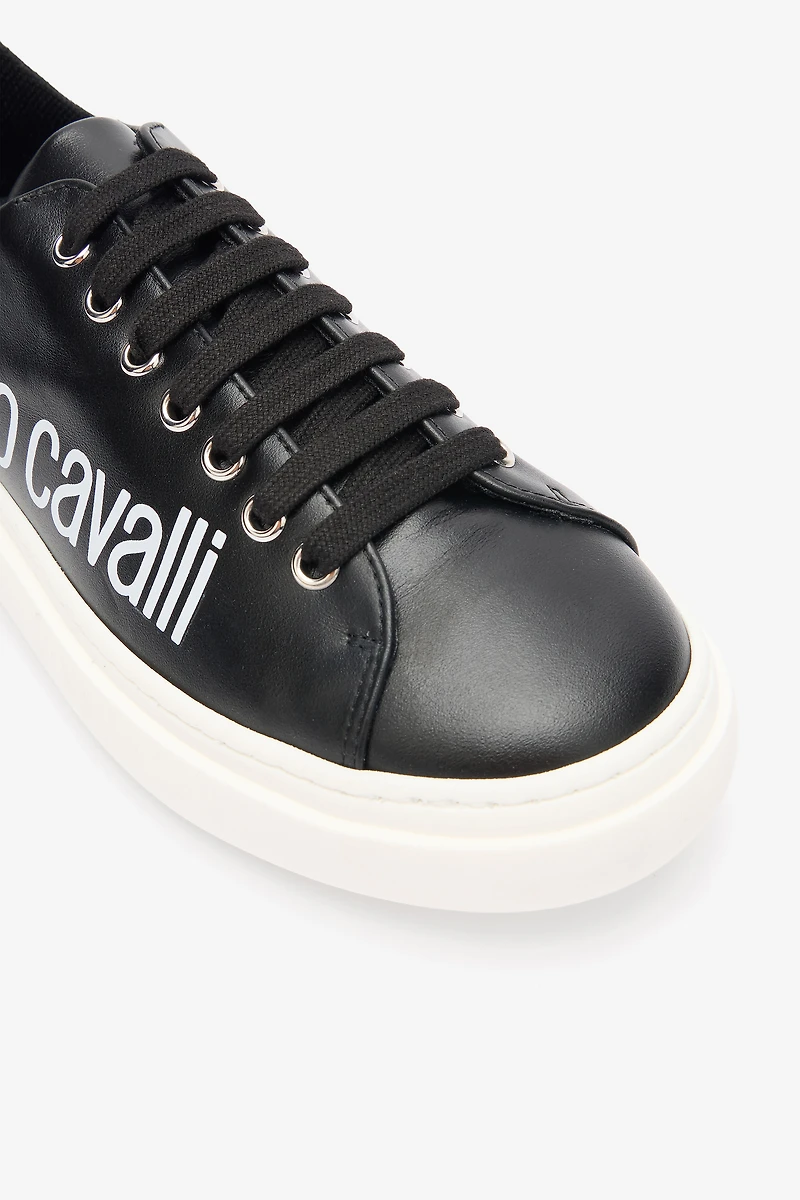 Black Leather Sneaker With Logo