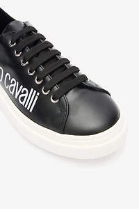 Black Leather Sneaker With Logo