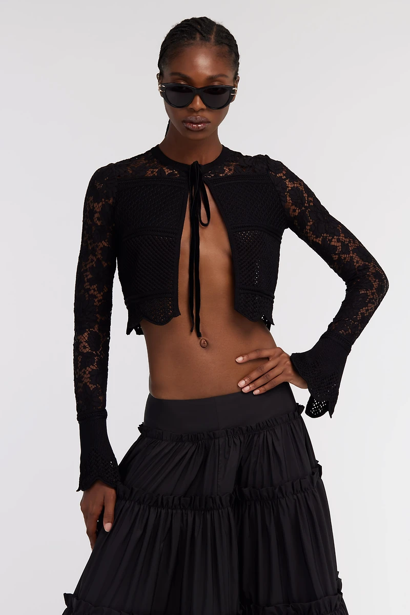 Black Lace Cardigan Tie Front