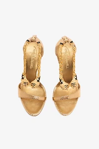 Sandals With Heel And Bejeweled Tigers