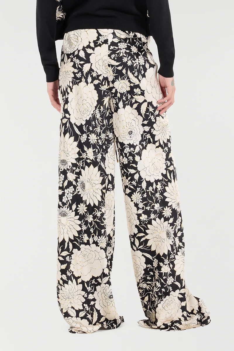 Pure Silk Pants With Floral Print
