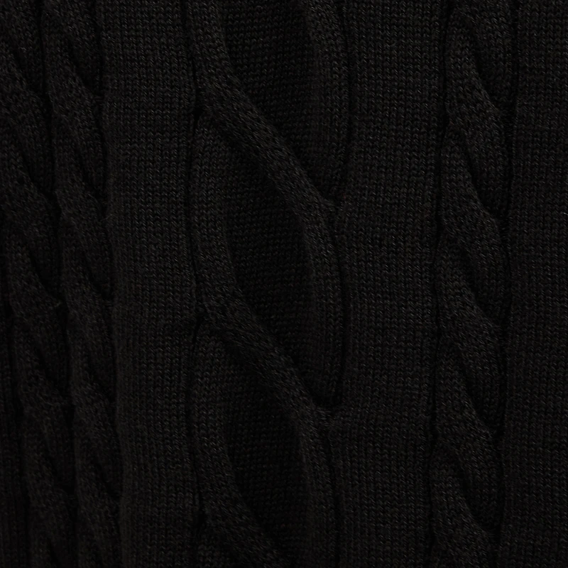 Black Cable Knit Polo With Contrast Trim