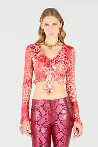 Crop Top With Ruffle And Jaguar Skin Print