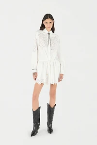 Mini Shirt Dress With Perforated Roses