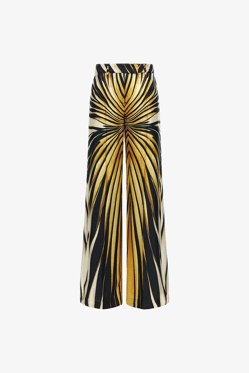 Ray Of Gold Print Silk Palazzo Trousers