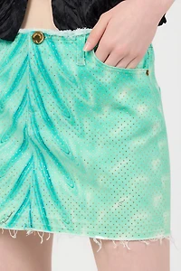 Miniskirt With Optical Glass Print And Micro Studs